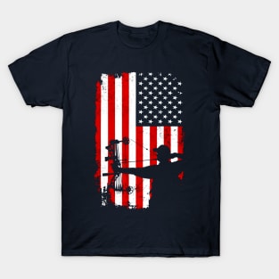 Archery Hunting Bow Hunter American Flag T-Shirt